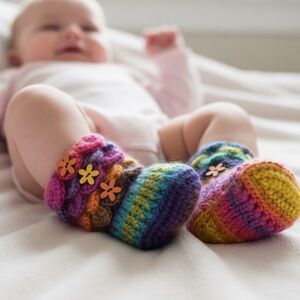 Rainbow crochet bootie infant sz 3 to 6 mo